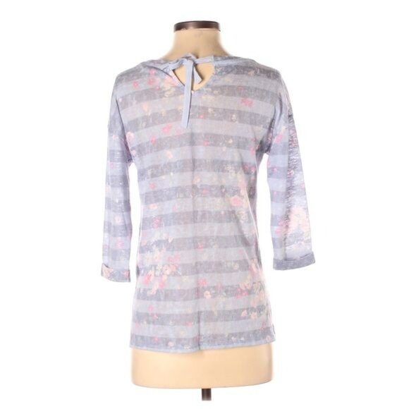LC Lauren Conrad Striped Floral Sweater Size XS Blue Lightweight 3/4 Sleeves - Picture 7 of 7